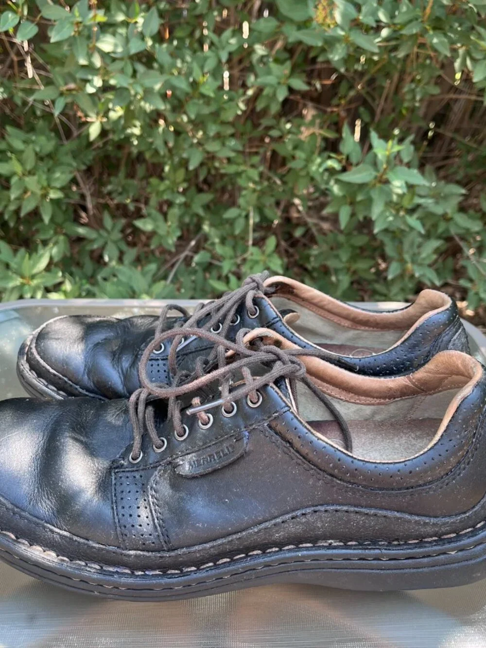 Merrell Men's Psychic Black Pebbled Leather Lace Up Oxford Light Shoes 9
